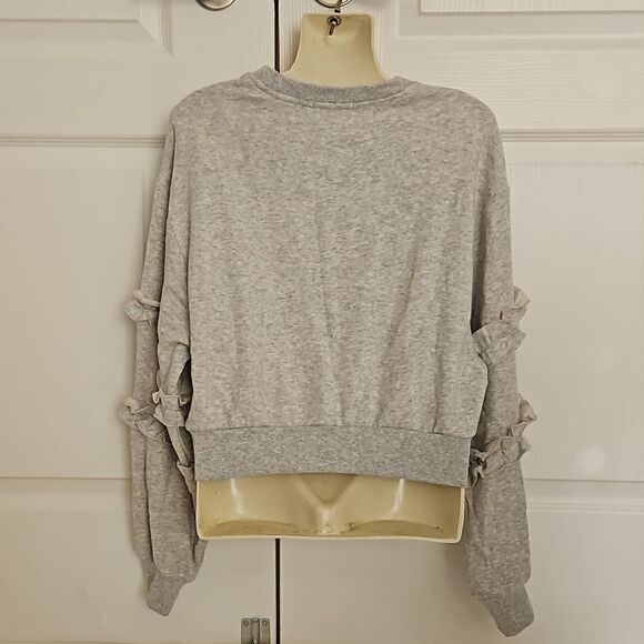 Garage Ladies Crop Sweater With Ruffled Long Sleeves XS Gray - Picture 3 of 16
